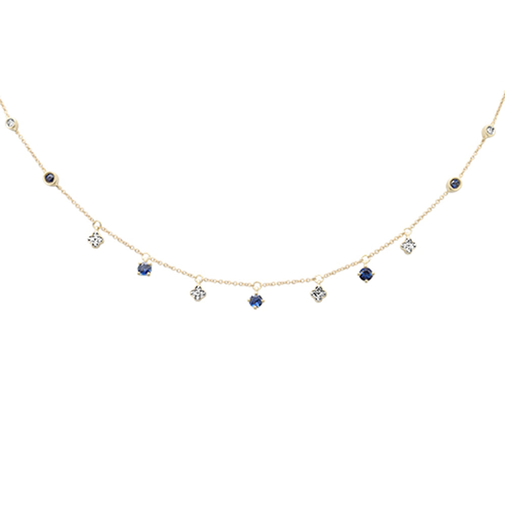 ''SPECIAL! .81ct G SI 14K Yellow GOLD Diamond & Blue Sapphire Gemstone Pendant Necklace 16+2'''' Long C