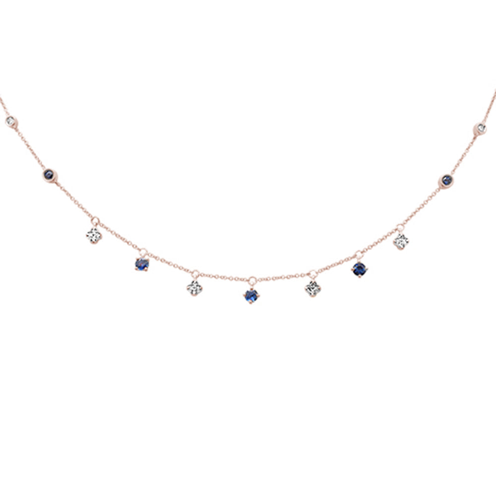 ''SPECIAL! .92ct G SI 14K Rose Gold Diamond & Blue Sapphire Gemstone Pendant NECKLACE 16+2'''' Long Cha