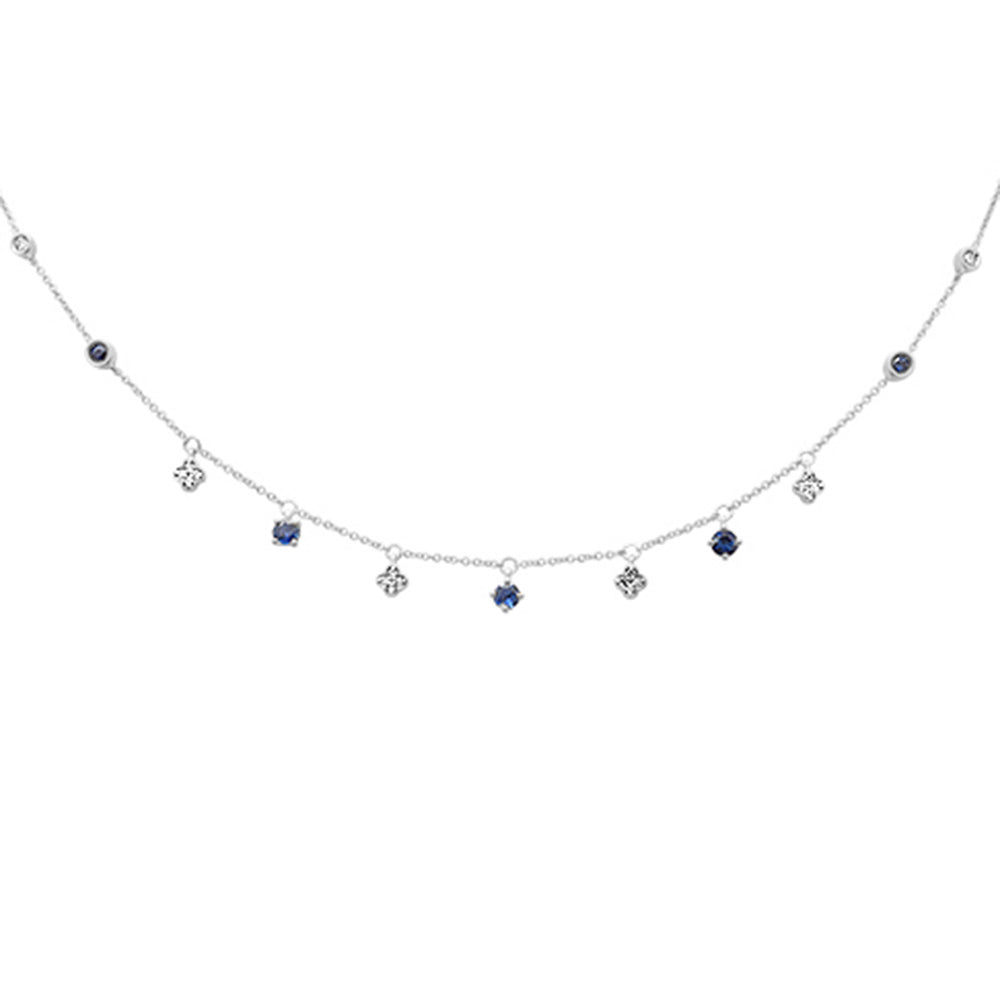 ''SPECIAL! .88ct G SI 14K White Gold Diamond & Blue Sapphire Gemstone PENDANT Necklace 16+2'''' Long Ch