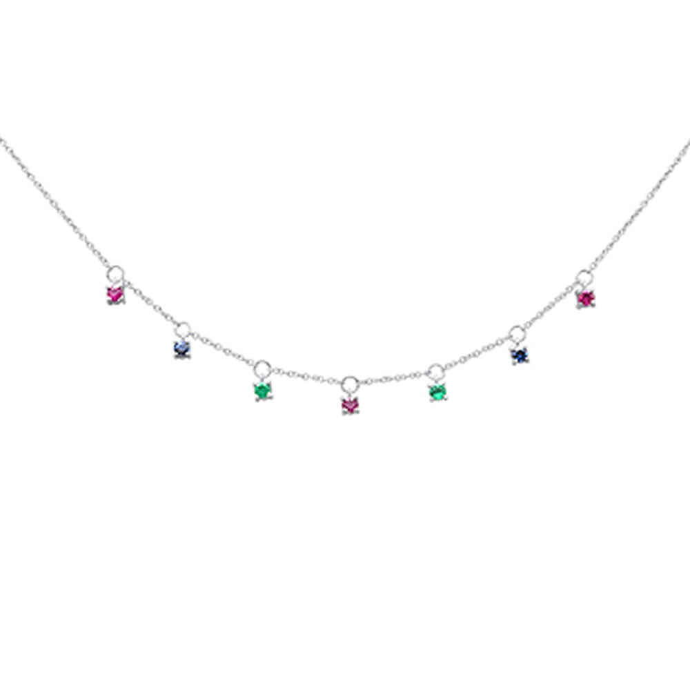 ''.46ct G SI 14K White GOLD Multi Color Pendant Necklace 16+2'''' Long Chain''