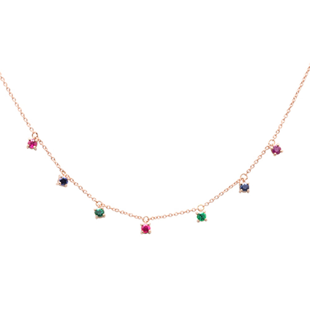 ''.47ct G SI 14K Rose GOLD Diamond Multi Color Pendant Necklace 16+2'''' EXT Long''