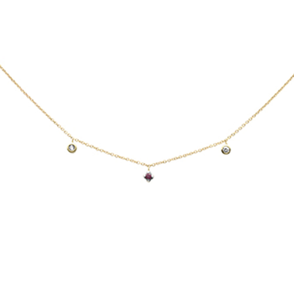 ''.10ct G SI 14K Yellow Gold DIAMOND & Ruby Gemstone Pendant Necklace  16+2'''' Long Chain''