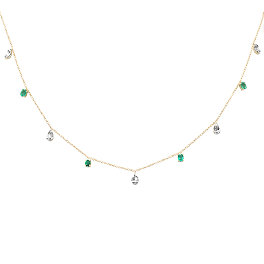 ''SPECIAL!  1.07ct G SI 14K Yellow Gold Round & Baguette DIAMOND & Emerald Pendant Necklace 16+2'''' Lo