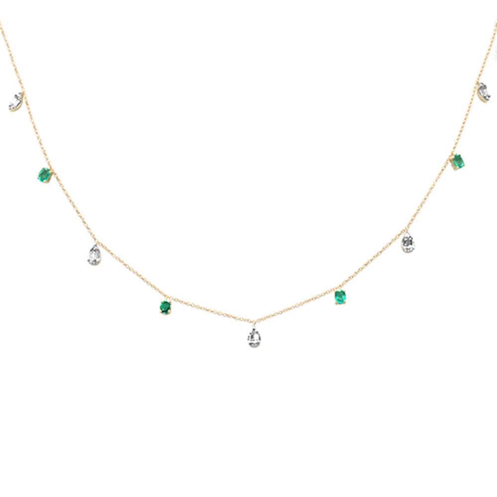 ''SPECIAL! 1.07ct G SI 14K Yellow Gold Round & Baguette DIAMOND & Emerald Pendant Necklace 16+2'''' Lon