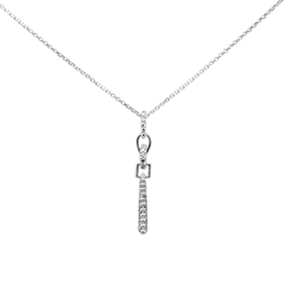 ''SPECIAL! .18ct G SI 14K White Gold Diamond Line Drop Pendant NECKLACE 16+2'''' Long Chain''