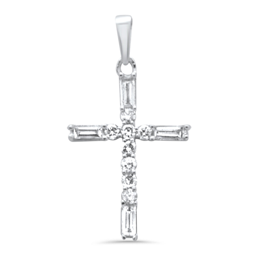 ''SPECIAL! .30ct G SI 14K White Gold Round & Baguette Diamond Cross PENDANT No Chain''