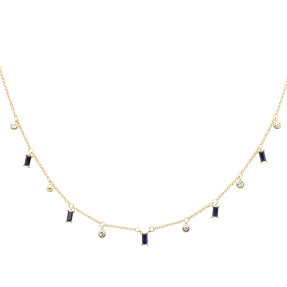 ''SPECIAL! .97ct G SI 14K Yellow Gold Diamond Blue Sapphire Gemstone Drop Pendant NECKLACE 16'''' + 2''''