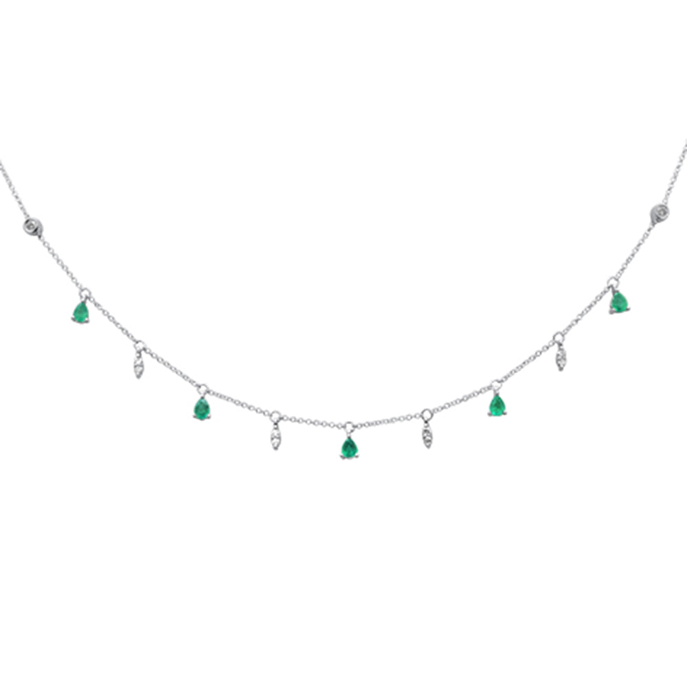 ''SPECIAL! .92ct G SI 14K White Gold DIAMOND & Emerald Gemstone Pendant Necklace 16+2'''' Long Chain''