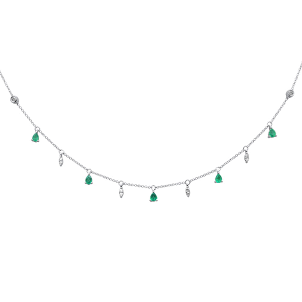 ''SPECIAL! .92ct G SI 14K White GOLD Diamond & Emerald Gemstone Pendant Necklace 16+2'''' Long Chain''