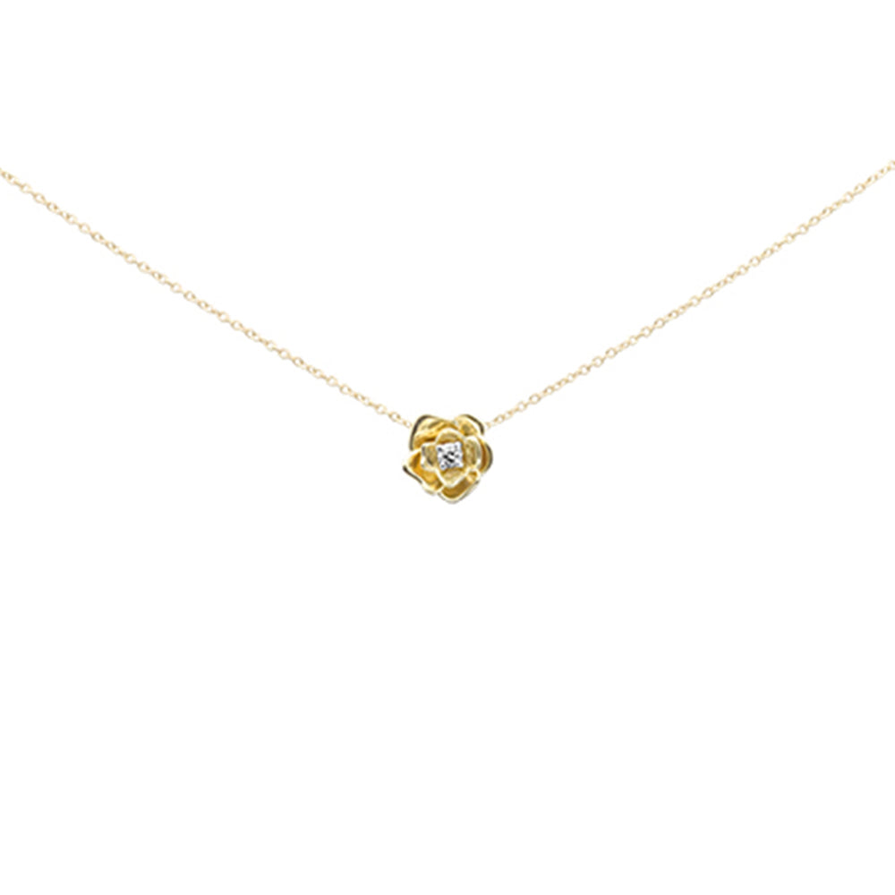 ''.05ct G SI 10K Yellow Gold Diamond FLOWER Shaped Pendant Necklace 16+2'''' EXT Chain''