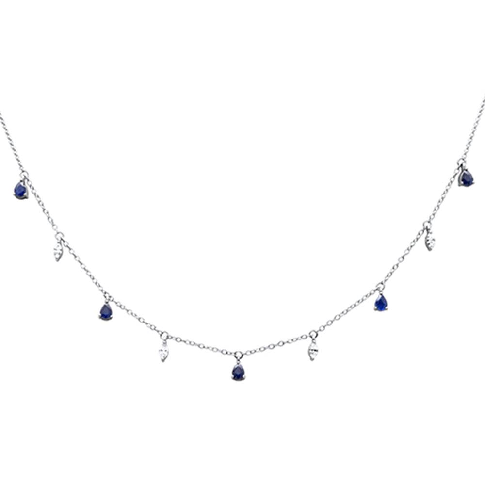 ''SPECIAL! 1.36ct G SI 14K White Gold Diamond Blue Sapphire Gemstone Dangling Pendant NECKLACE 16'''' +