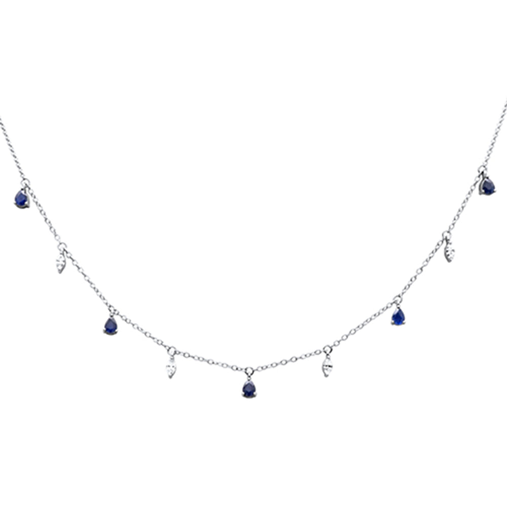 ''SPECIAL! 1.36ct G SI 14K White GOLD Diamond Blue Sapphire Gemstone Dangling Pendant Necklace 16'''' +