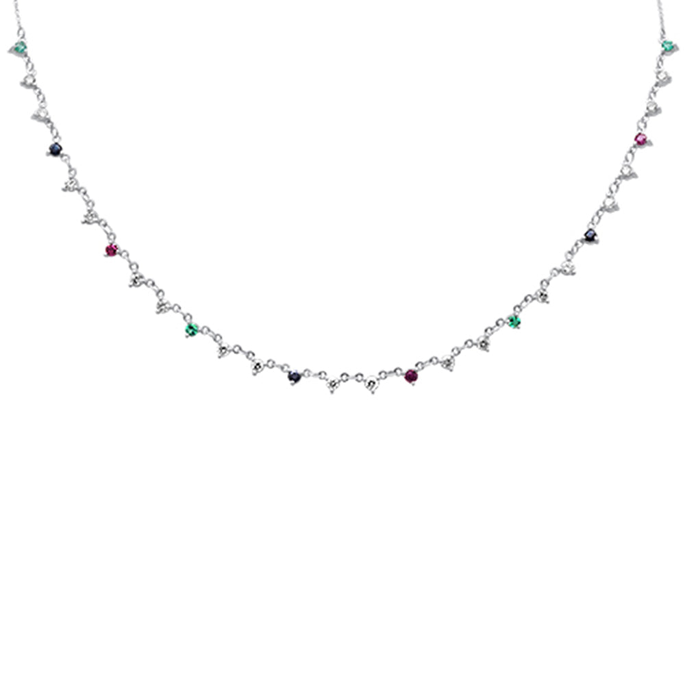 ''SPECIAL!1.70ct G SI 14K White Gold DIAMOND & Multi Color Gemstone Pendant Necklace 16+2'''' EXT Long''