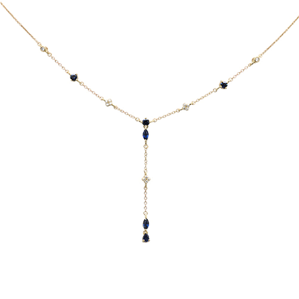 ''SPECIAL!1.22ct G SI 14K Yellow Gold Diamond & Blue Sapphire Gemstone PENDANT Necklace 16+2'''' EXT Lo