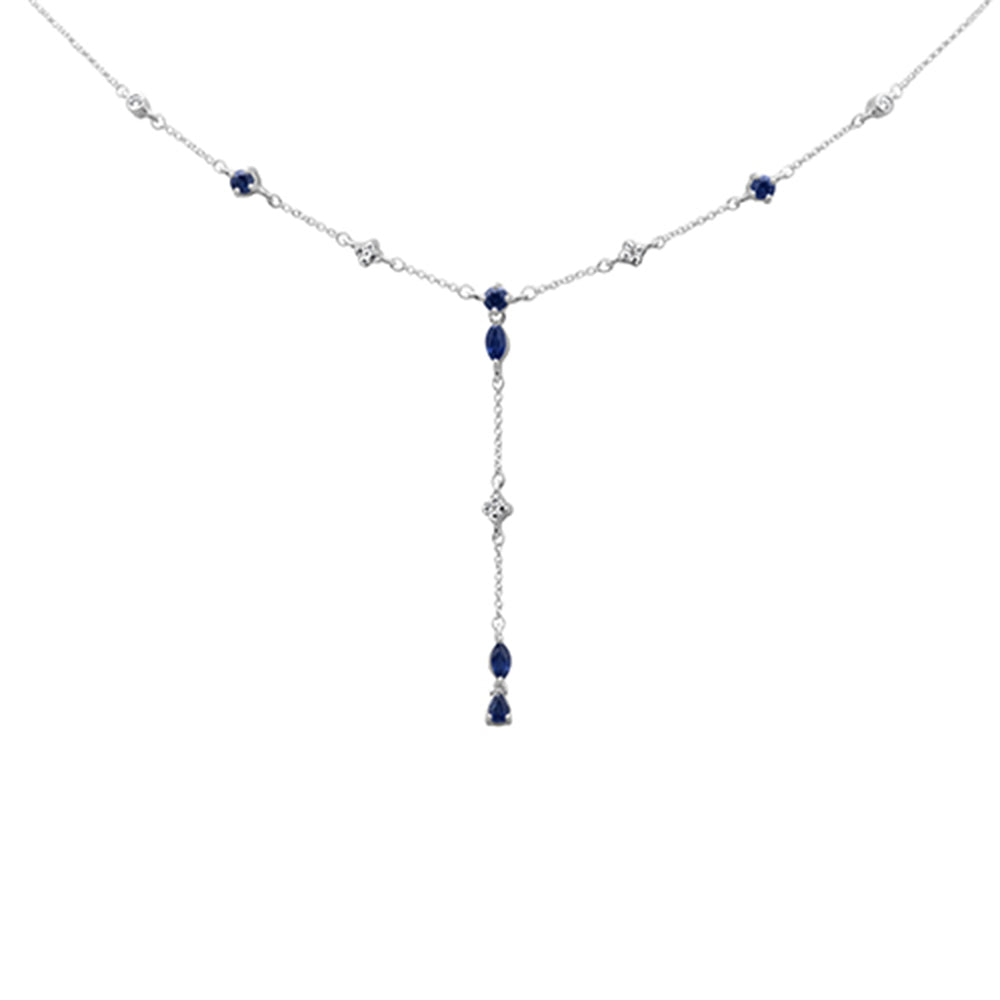 ''SPECIAL!1.26ct G SI 14K White Gold Diamond Blue Sapphire Gemstones Drop Pendant NECKLACE 16+2'''' Ext