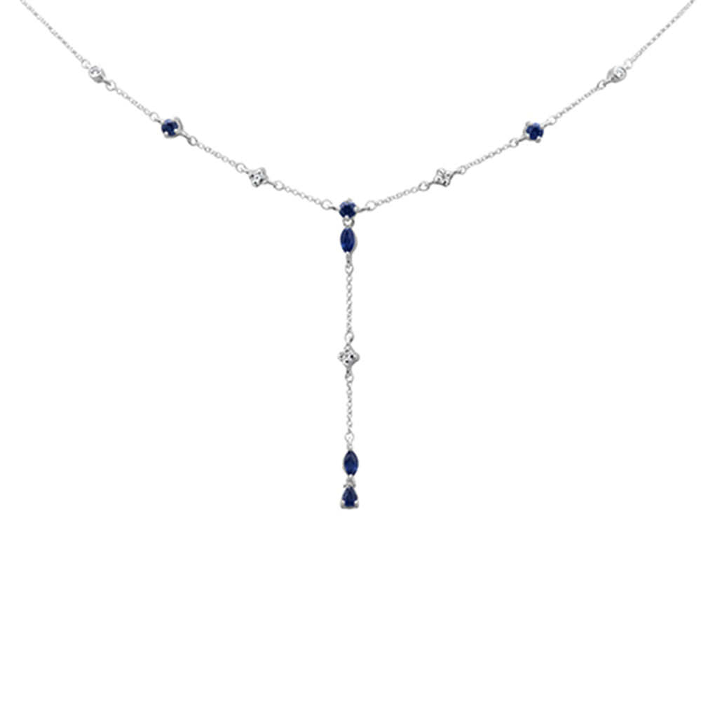 ''SPECIAL!1.26ct G SI 14K White GOLD Diamond Blue Sapphire Gemstones Drop Pendant Necklace 16+2'''' Ext