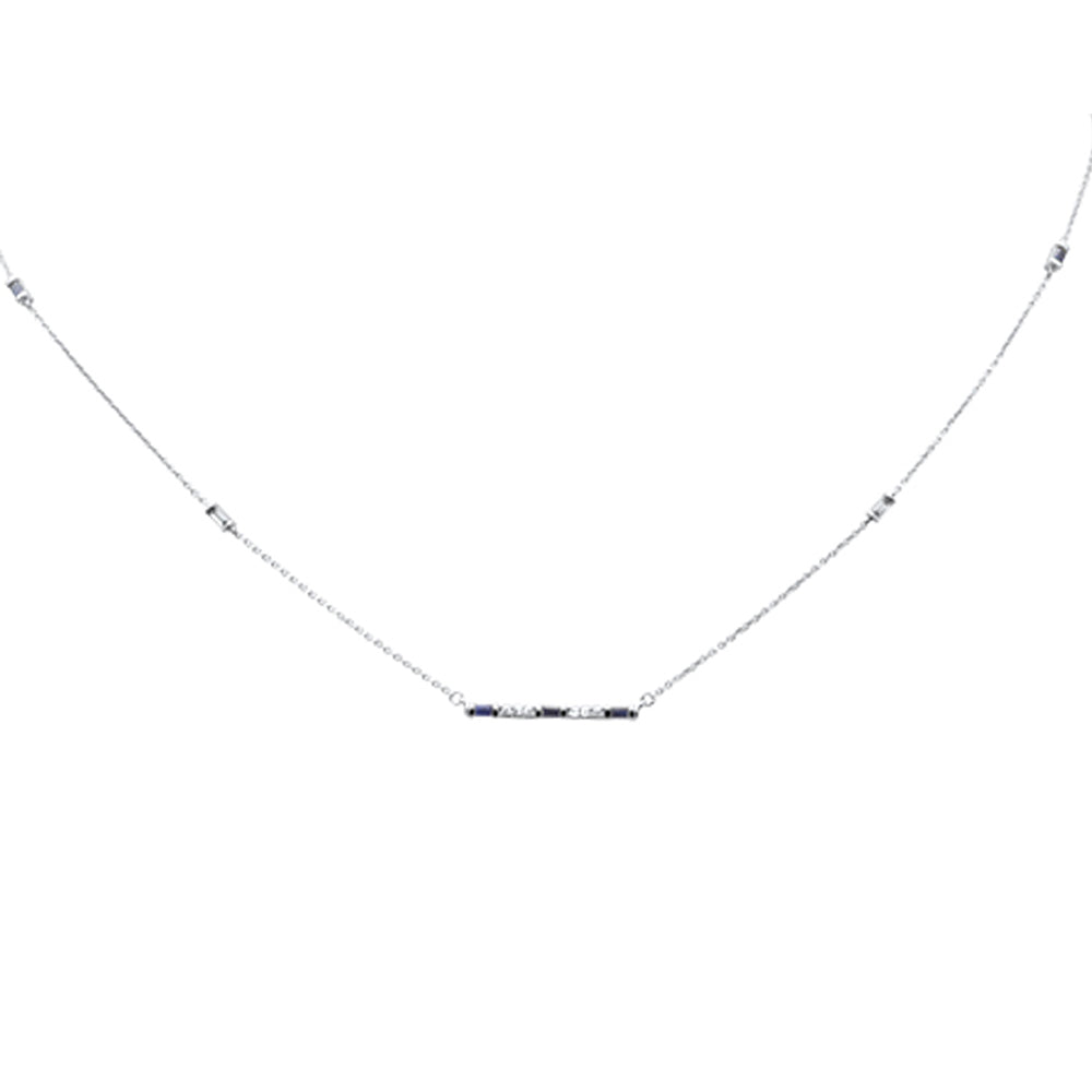 ''SPECIAL!.51ct G SI 14K White Gold Diamond & Blue Sapphire Gemstone Pendant NECKLACE 18'''' Long''