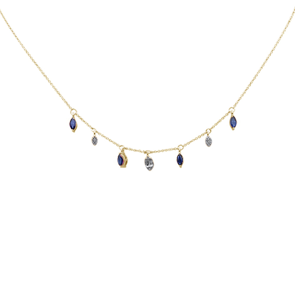 ''SPECIAL!.92ct G SI 14K Yellow Gold Diamond & Blue Sapphire Gemstone Pendant NECKLACE 16+2'''' EXT Lon