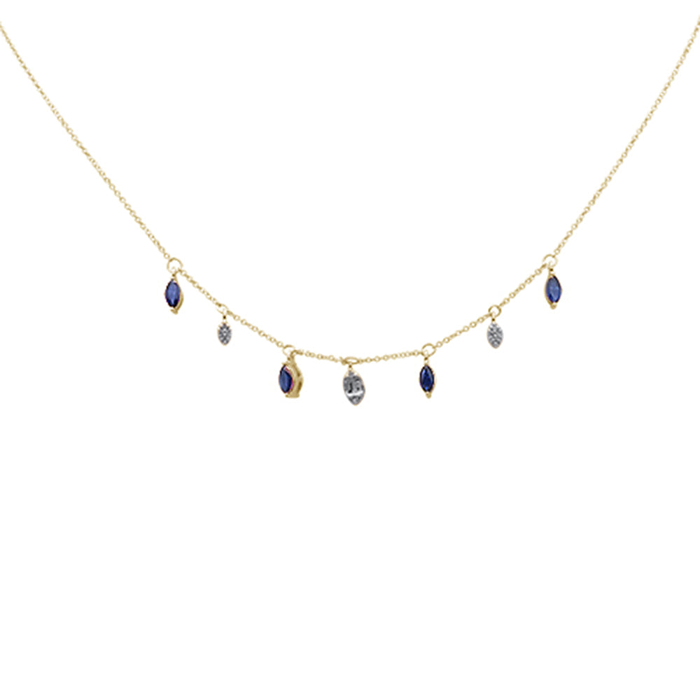 ''SPECIAL!.92ct G SI 14K Yellow GOLD Diamond & Blue Sapphire Gemstone Pendant Necklace 16+2'''' EXT Lon
