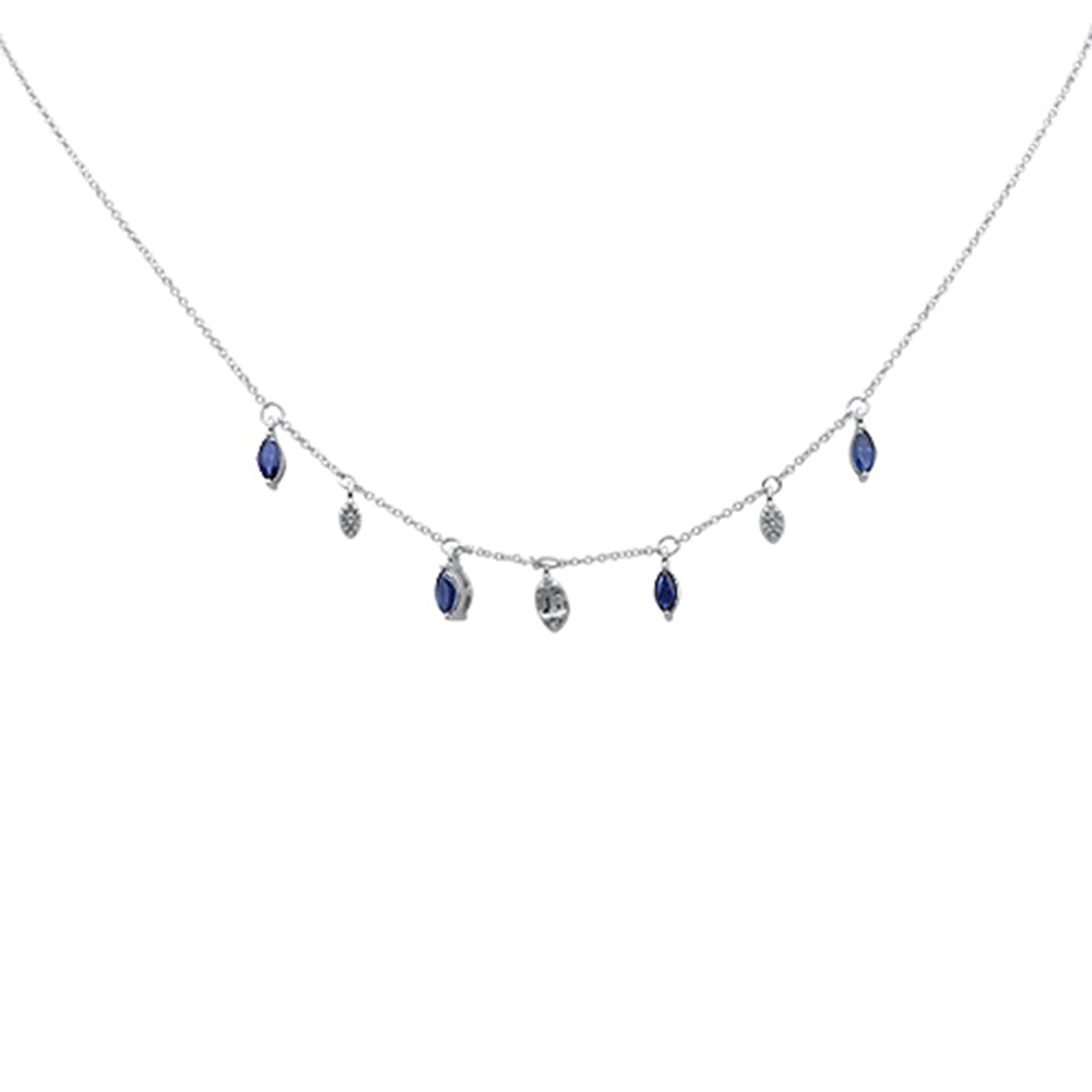 ''SPECIAL!.93ct G SI 14K White Gold Diamond & Blue Sapphire Gemstone PENDANT Necklace 16+2'''' EXT Long