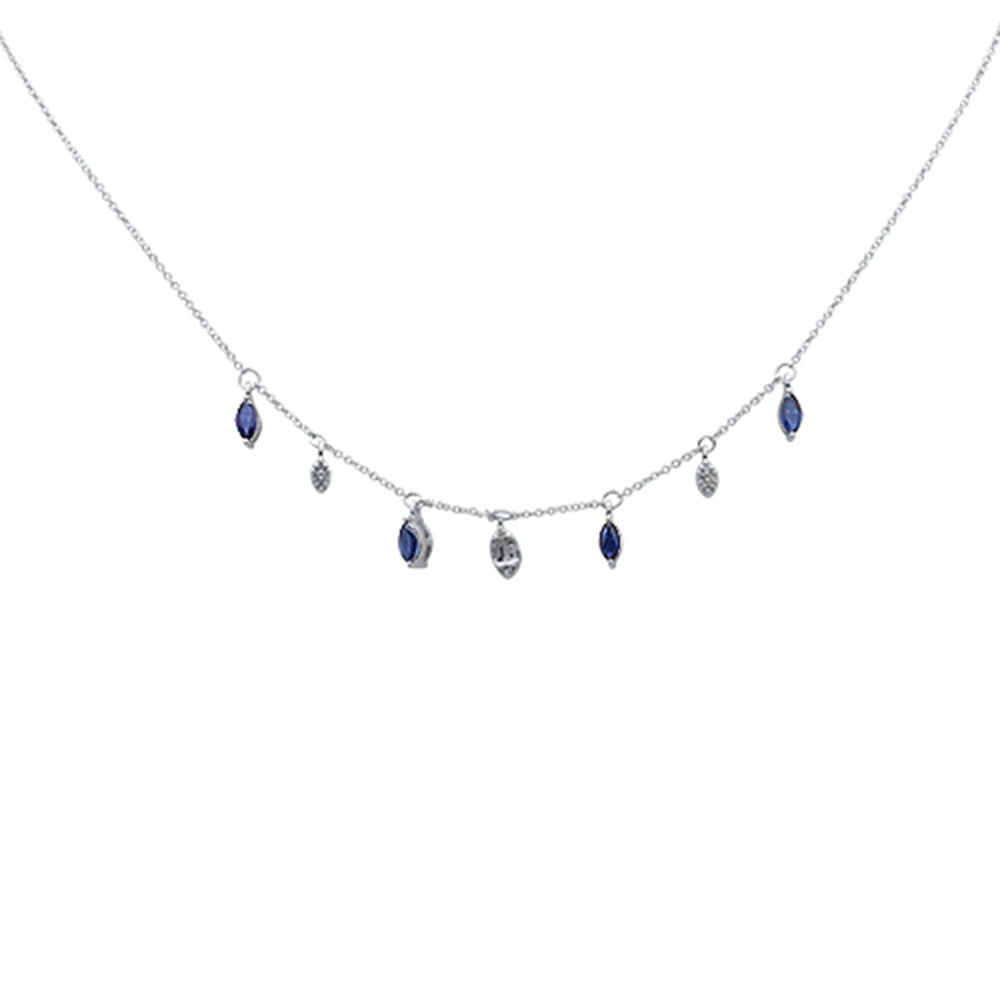 ''SPECIAL!.93ct G SI 14K White GOLD Diamond & Blue Sapphire Gemstone Pendant Necklace 16+2'''' EXT Long