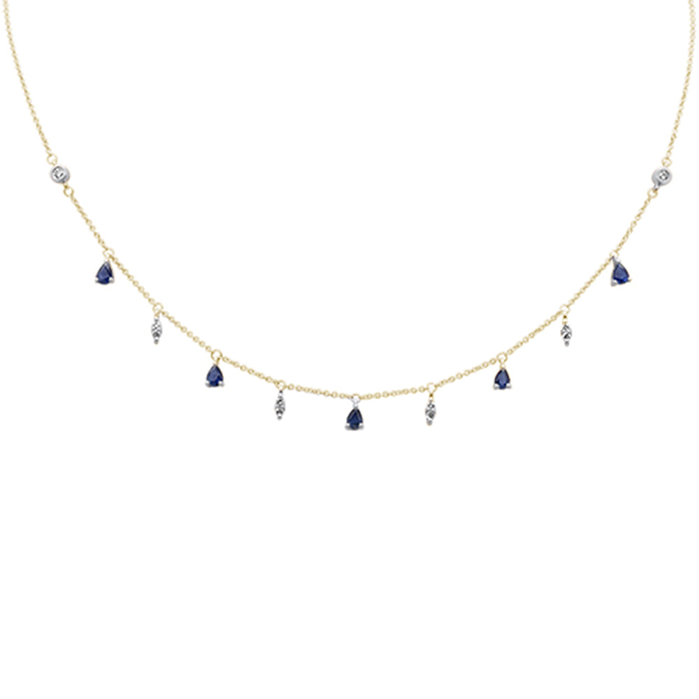 ''SPECIAL!.94ct G SI 14K Yellow Gold DIAMOND & Blue Sapphire Gemstone Pendant Necklace 16+2'''' Long''