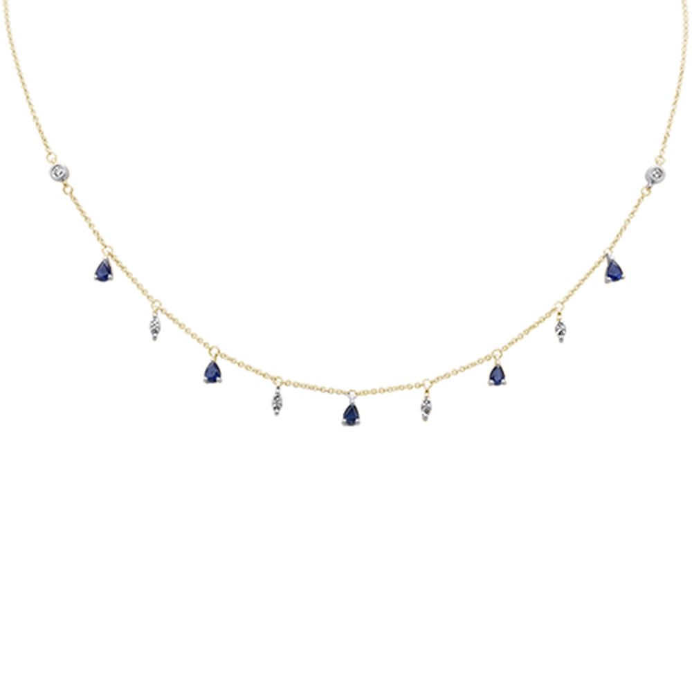 ''SPECIAL!.94ct G SI 14K Yellow GOLD Diamond & Blue Sapphire Gemstone Pendant Necklace 16+2'''' Long''