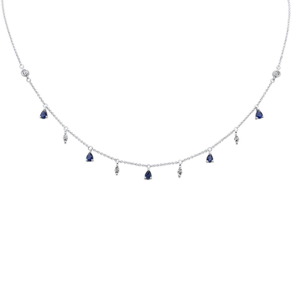 ''SPECIAL!1.01ct G SI 14K White Gold Diamond & Blue Sapphire Gemstone Pendant NECKLACE 16+2'''' Long''