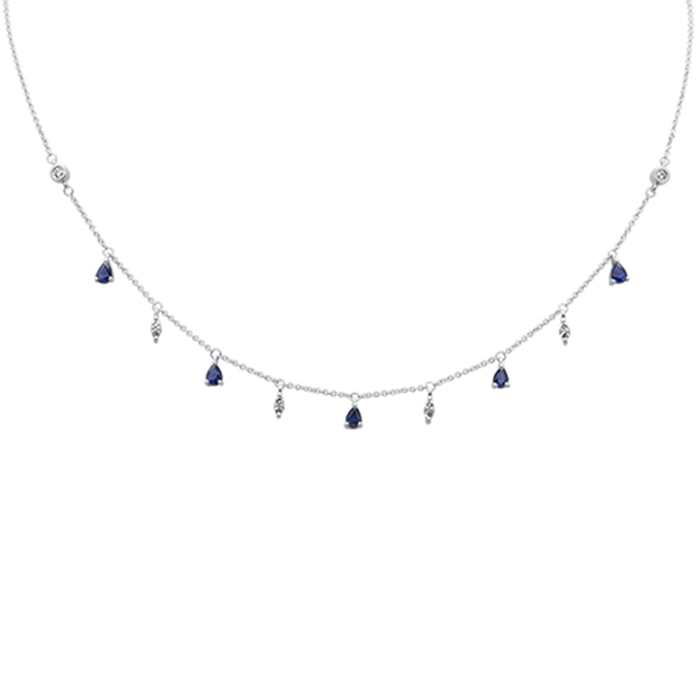 ''SPECIAL!1.01ct G SI 14K White Gold Diamond & Blue Sapphire Gemstone PENDANT Necklace 16+2'''' Long''