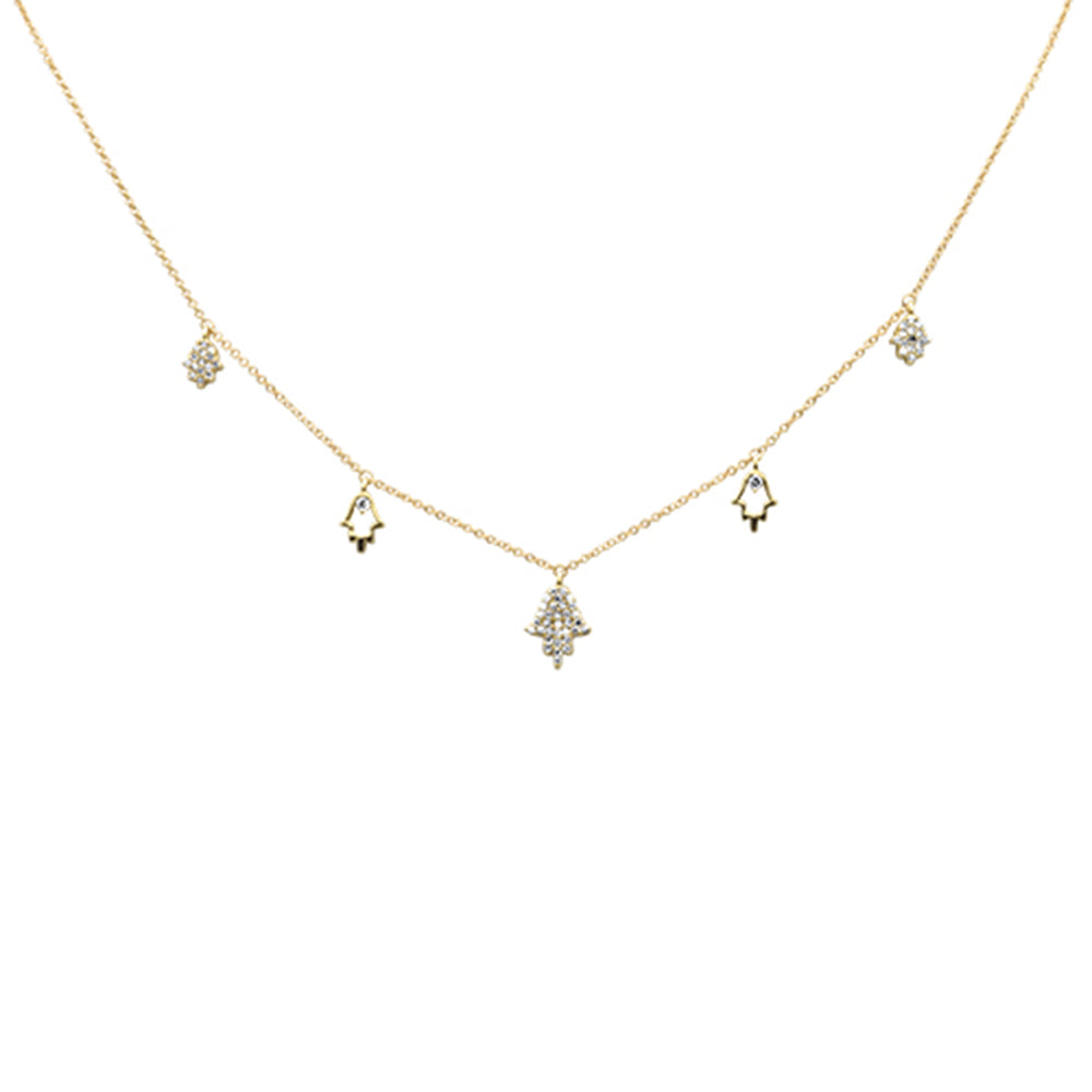 ''SPECIAL!.26ct G SI 14K Yellow GOLD Diamond Hamsa Pendant Necklace 16+2'''' Long''