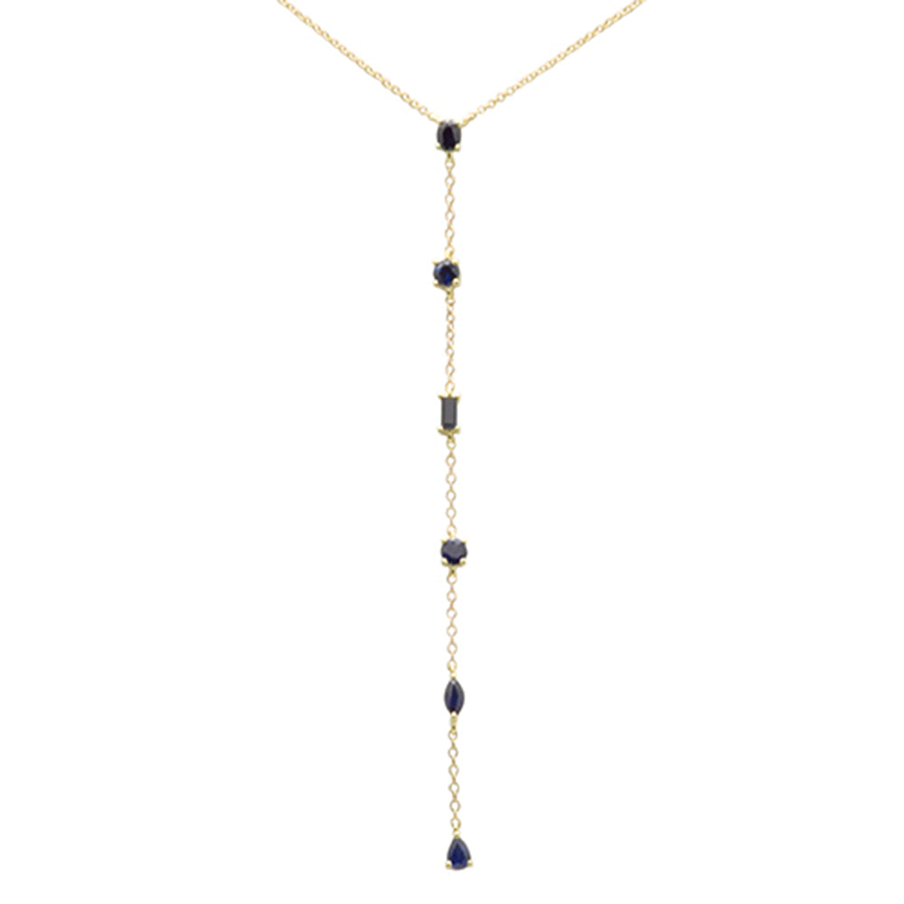 ''SPECIAL!1.18ct G SI 14K Yellow Gold Diamond Blue Sapphire Gemstones PENDANT Necklace 16+2'''' Ext Lon
