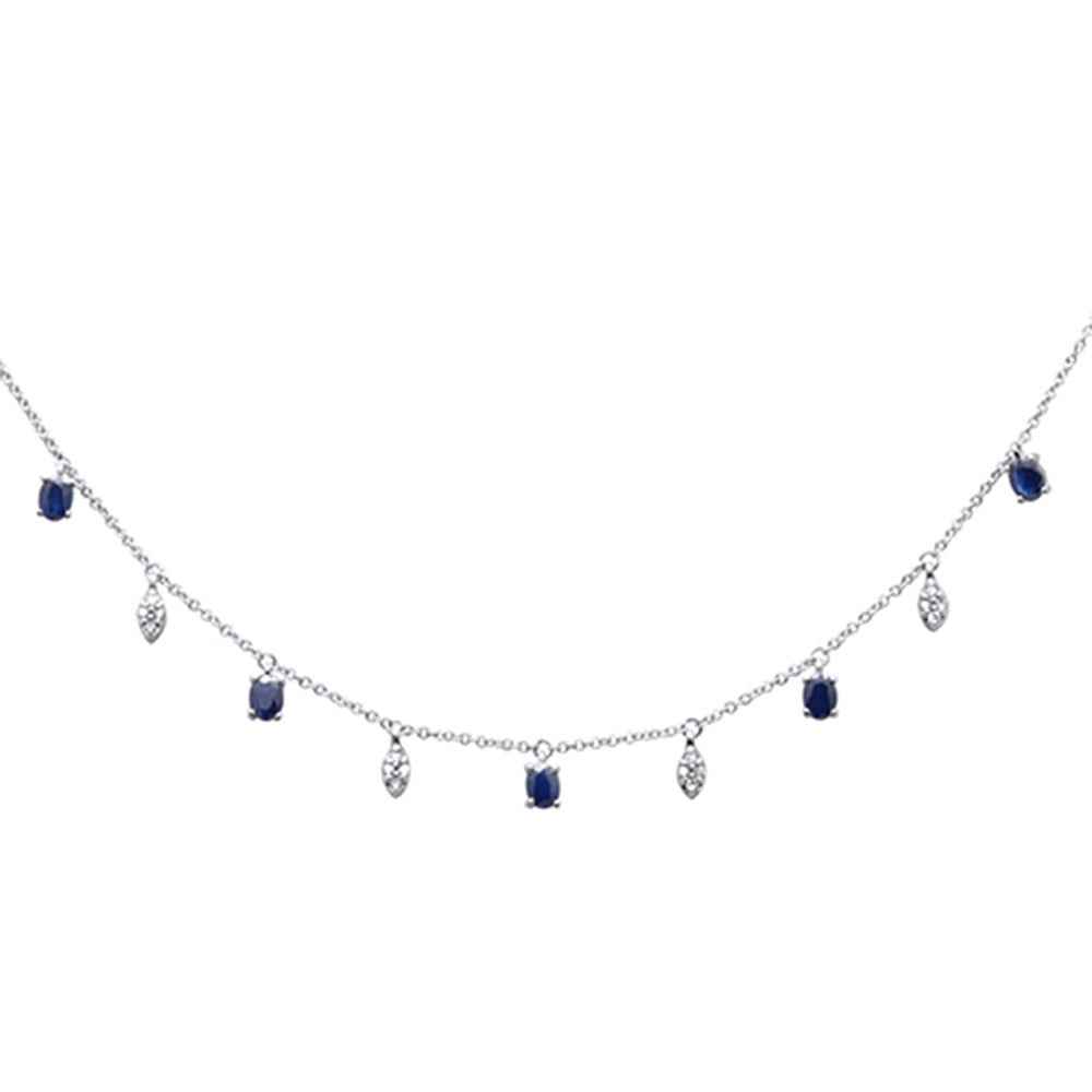 ''SPECIAL! 1.19ct G SI 14K White Gold Diamond Blue Sapphire Pendant NECKLACE 16'''' +2'''' EXT''