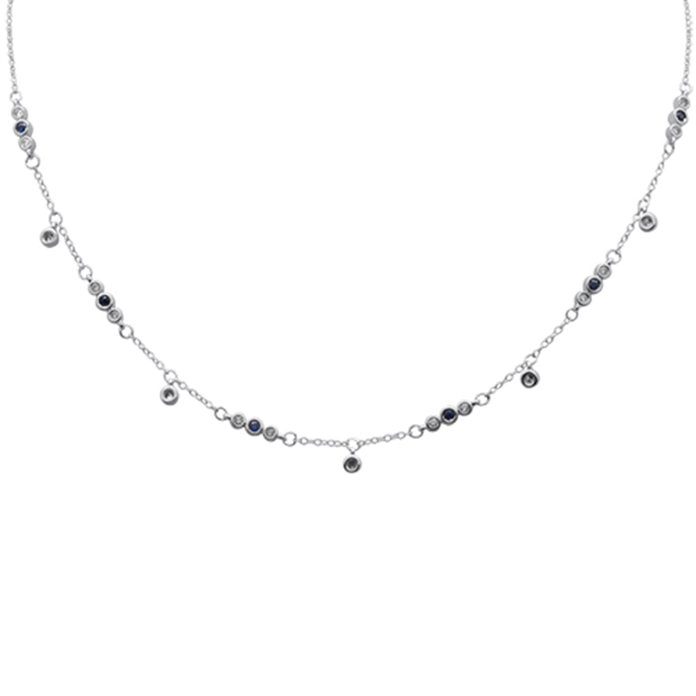 ''SPECIAL!.63ct G SI 14K White Gold DIAMOND & Blue Sapphire Gemstone Pendant Necklace 16+2'''' Long''