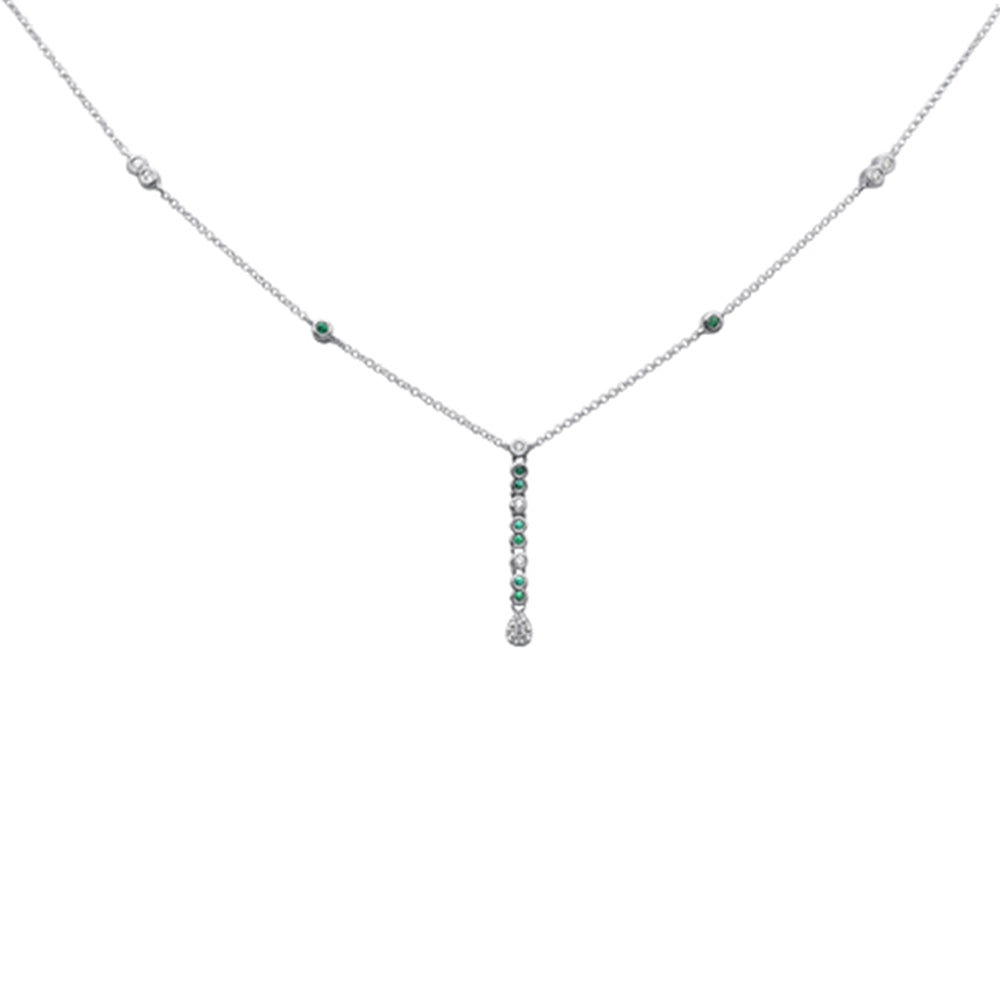 ''SPECIAL!.22ct G SI 14K White Gold Diamond & Emerald Gemstone Pendant NECKLACE 16+2'''' Long''