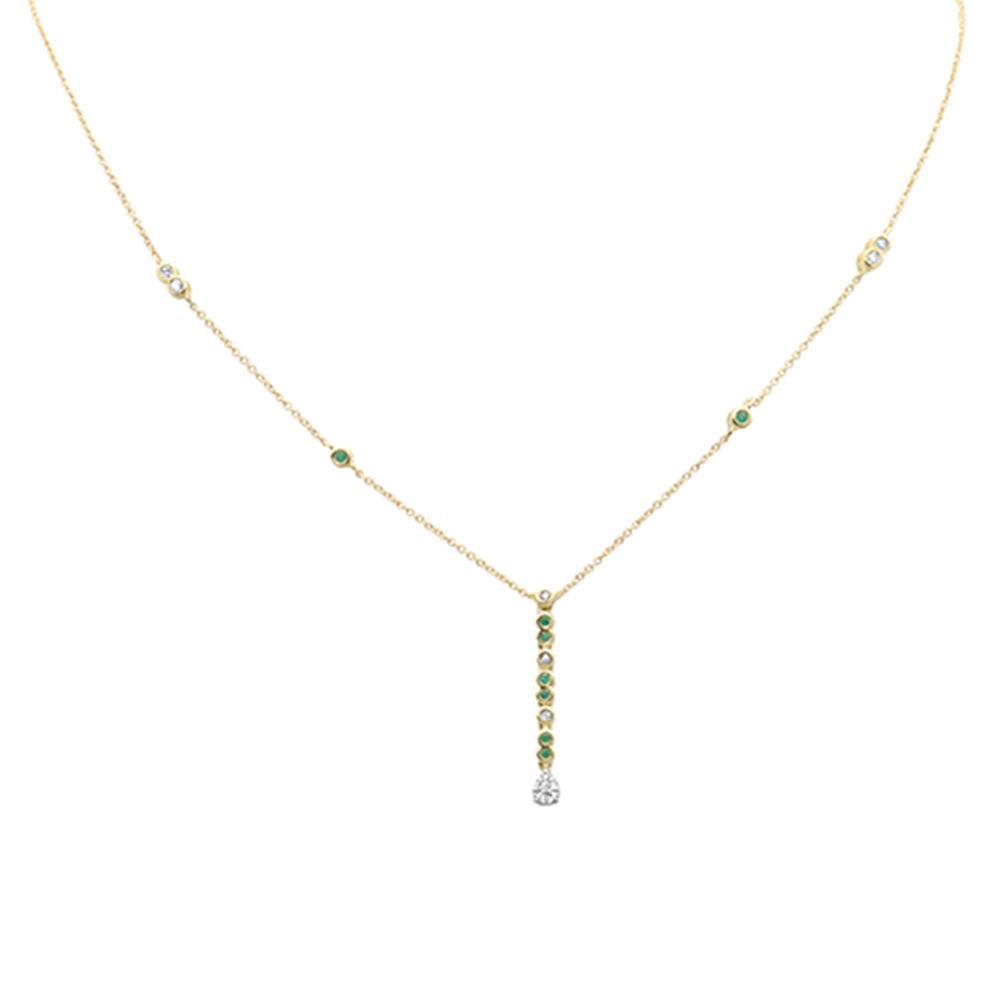 ''SPECIAL!.21ct G SI 14K Yellow GOLD Diamond & Emerald Gemstone Drop Pendant Necklace 16'''' + 2'''' Ext''