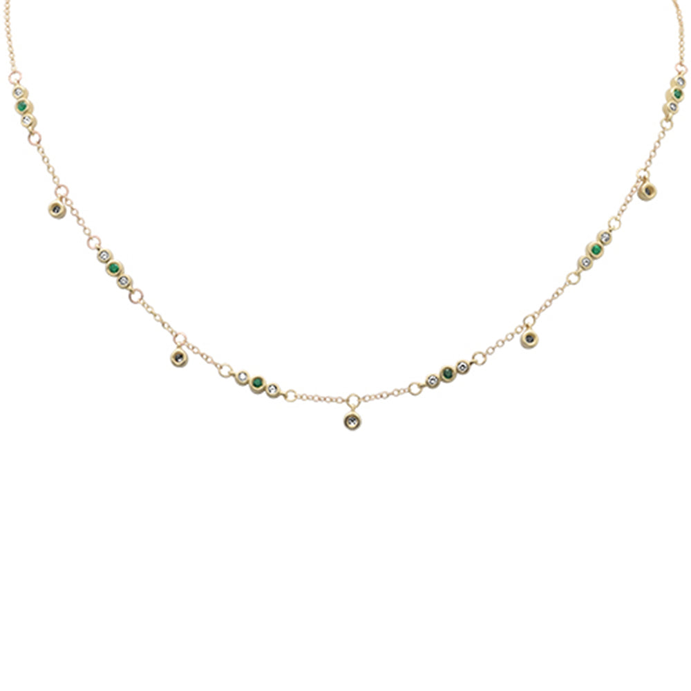 ''SPECIAL!.55ct G SI 14K Yellow Gold DIAMOND & Emerald Gemstone Pendant Necklace 16+2'''' Long''