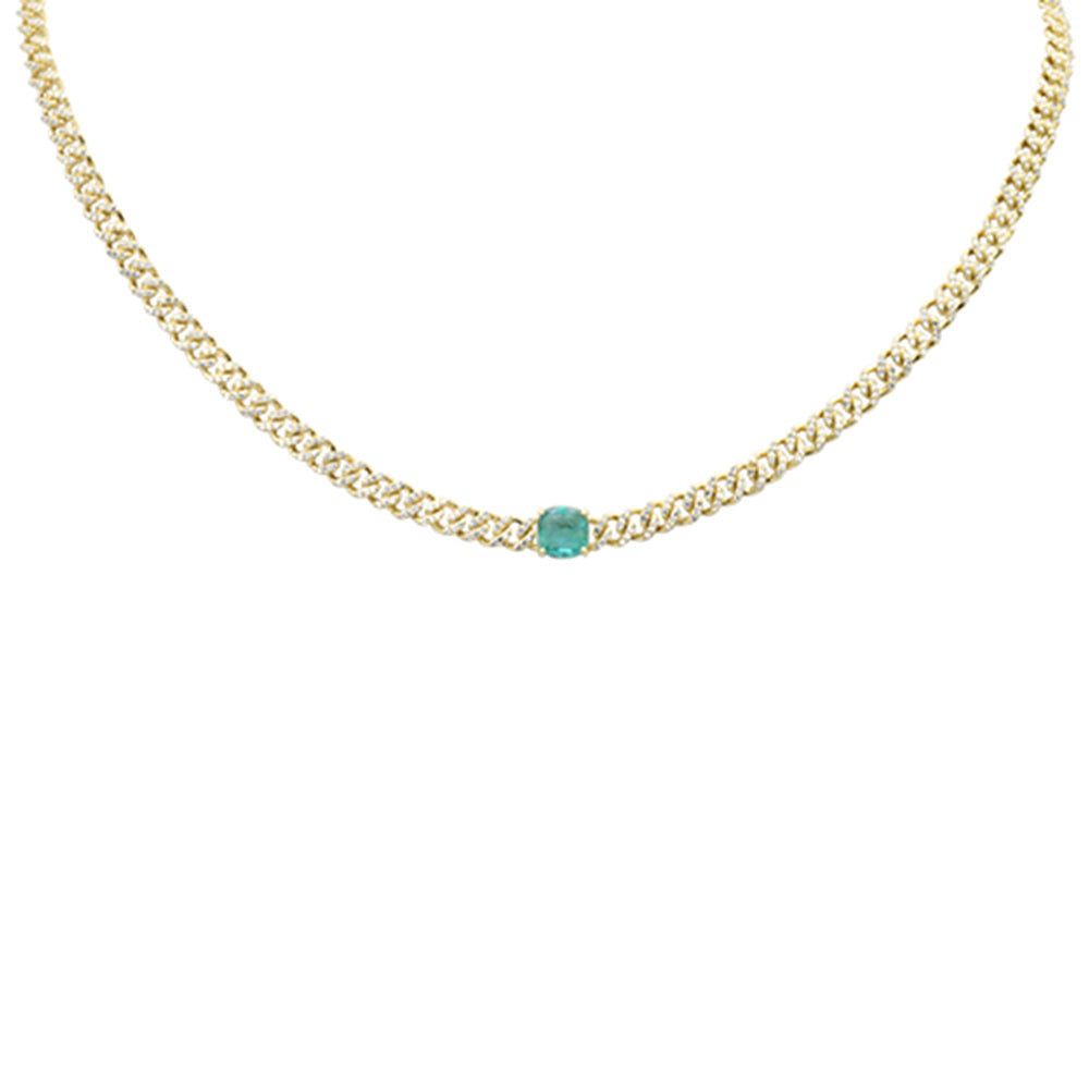 ''SPECIAL!2.31ct G SI 14K Yellow Gold Emerald Gemstone & Diamond Cuban NECKLACE 13+3'''' Long''