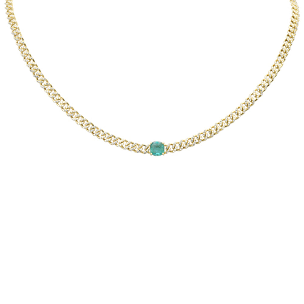 ''SPECIAL!2.31ct G SI 14K Yellow Gold Emerald Gemstone & DIAMOND Cuban Necklace 13+3'''' Long''