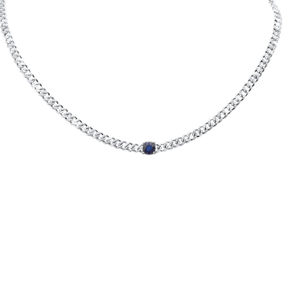 ''SPECIAL! 2.46ct G SI 14K White GOLD Blue Sapphire Gemstone & Diamond Cuban Necklace 13+3'''' Long''