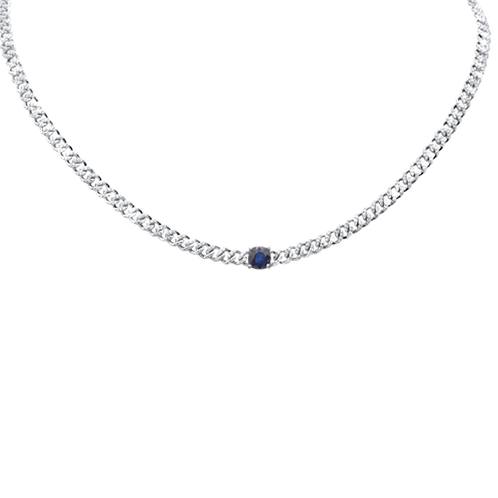 ''SPECIAL! 2.46ct G SI 14K White Gold Blue Sapphire Gemstone & DIAMOND Cuban Necklace 13+3'''' Long''