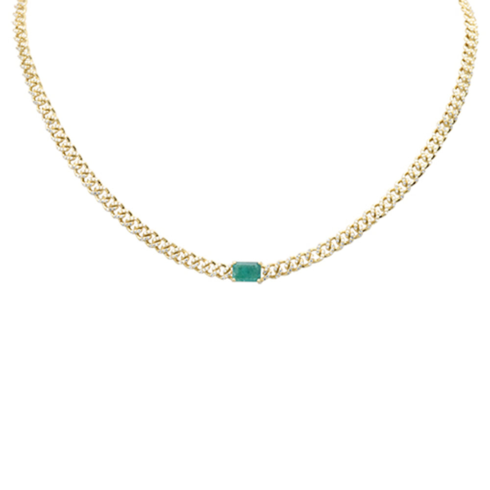 ''SPECIAL! 2.45ct G SI 14K Yellow GOLD Emerald Gemstone & Diamond Cuban Necklace 13+3'''' Long''