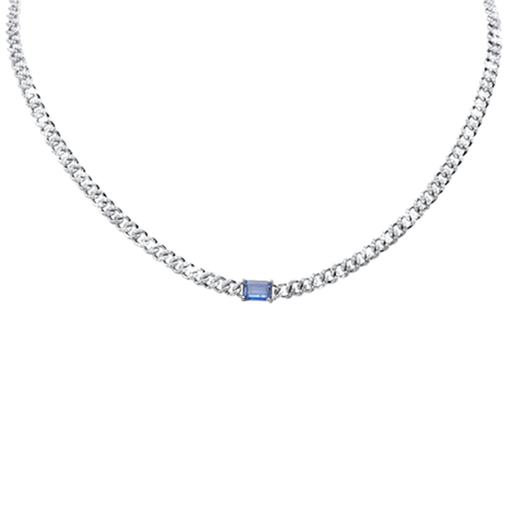''SPECIAL! 2.43ct G SI 14K White GOLD Blue Sapphire Gemstone & Diamond Cuban Necklace 13+3'''' Long''