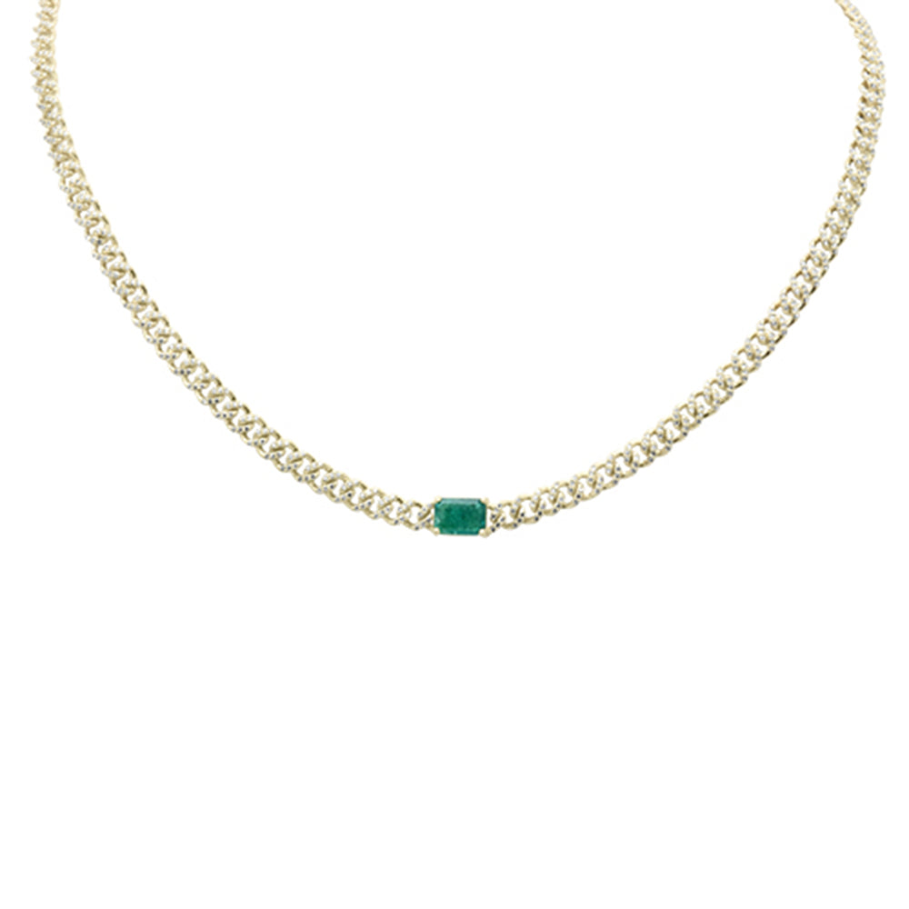 ''SPECIAL! 1.91ct G SI 14K Yellow GOLD Diamond & Emerald Gemstone Cuban Necklace  13+3'''' Long''