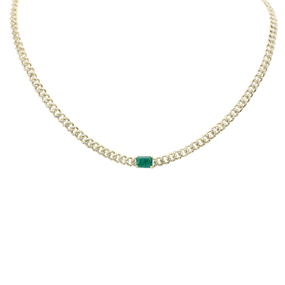 ''SPECIAL! 1.91ct G SI 14K Yellow Gold DIAMOND & Emerald Gemstone Cuban Necklace  13+3'''' Long''