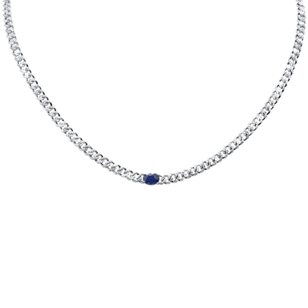 ''SPECIAL! 2.49ct G SI 14K White Gold Oval Shaped Blue Sapphire Gemstone & Diamond Cuban NECKLACE 13+