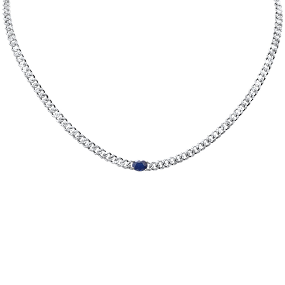 ''SPECIAL! 2.49ct G SI 14K White Gold Oval Shaped Blue Sapphire Gemstone & DIAMOND Cuban Necklace 13+