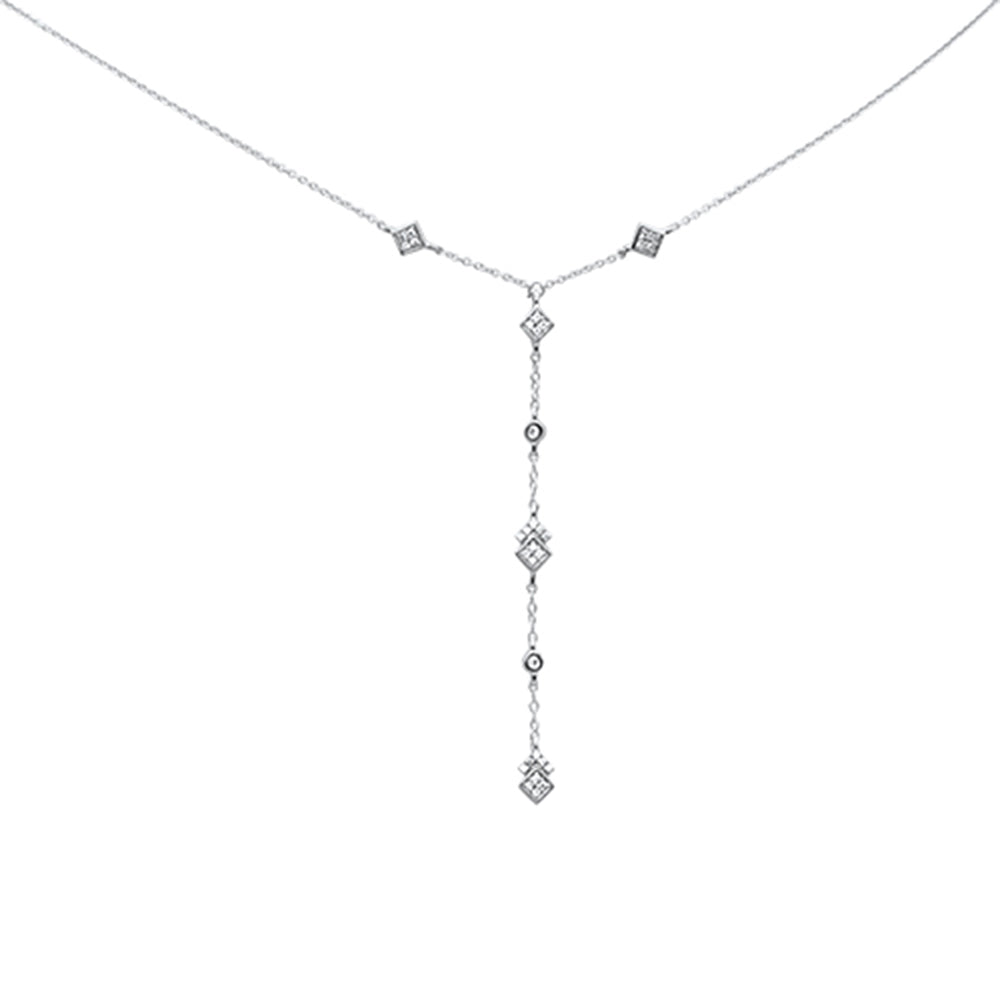 ''SPECIAL!.14ct G SI 14K White Gold DIAMOND Square Shaped Drop Pendant Necklace 16+2'''' Long''