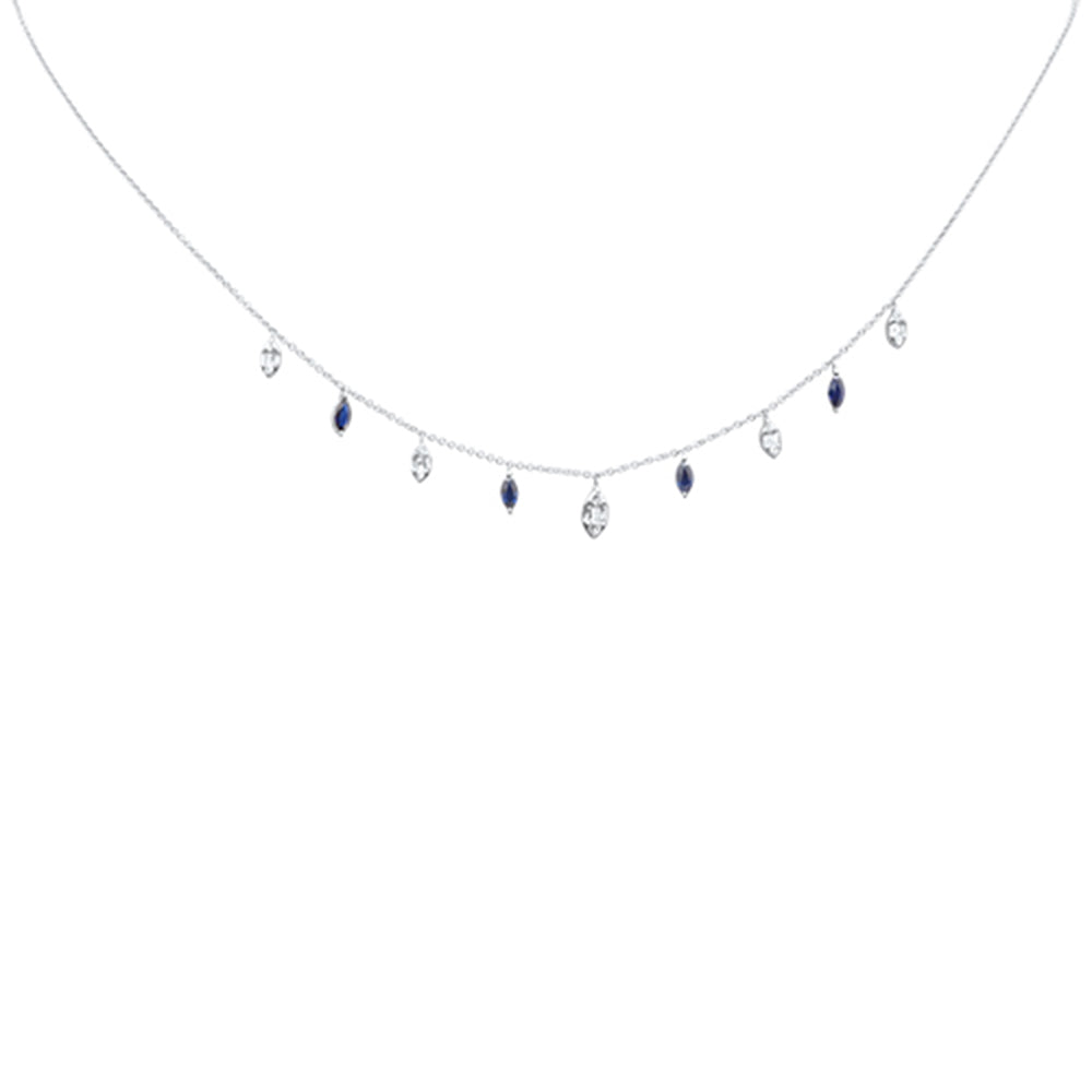 ''SPECIAL!1.08ct G SI 14K White Gold DIAMOND & Blue Sapphire Gemstone Pendant Necklace 16+2'''' Long''