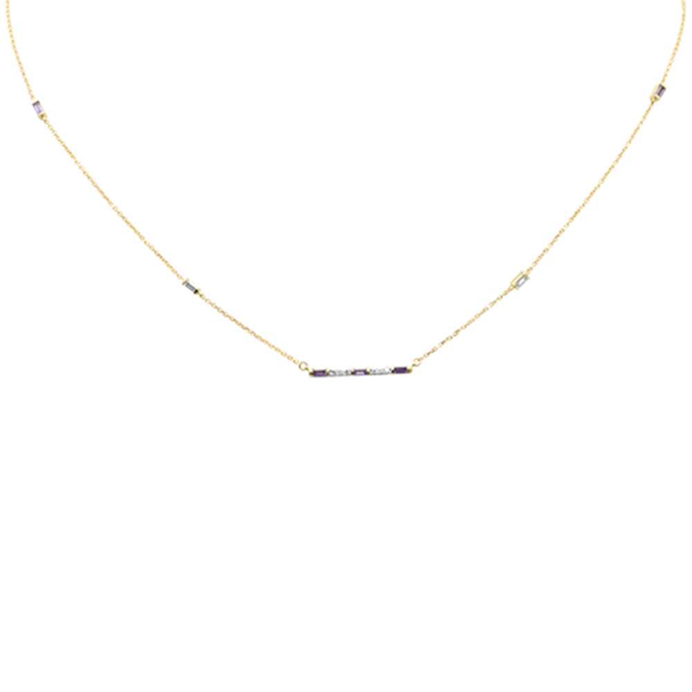 ''SPECIAL!.60ct G SI 14K Yellow Gold DIAMOND & Multi Color Gemstones Bar Pendant Necklace 20'''' Long''