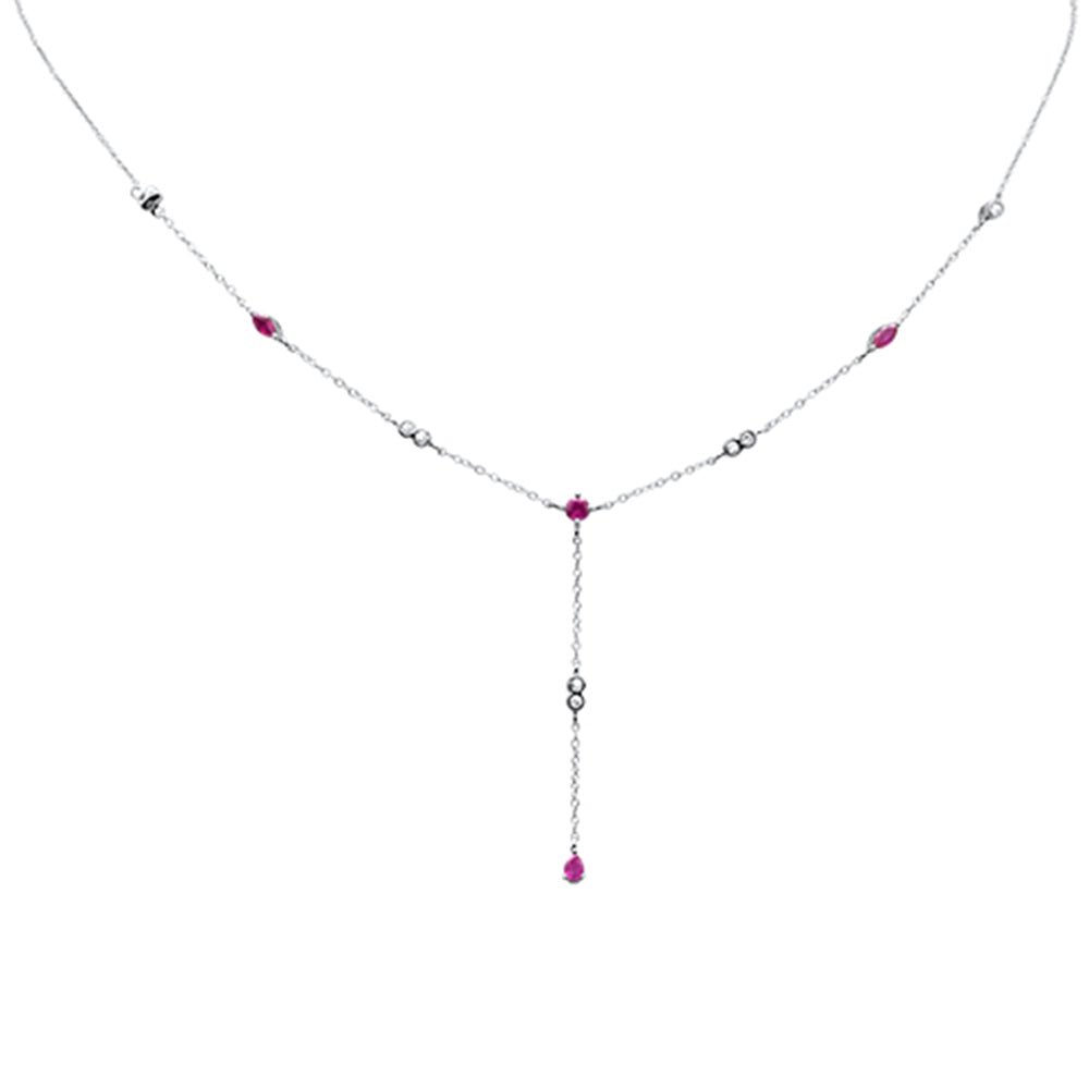 ''SPECIAL!.94ct G SI 14K White Gold Diamond & Ruby Gemstone PENDANT Necklace 16+2'''' Long''